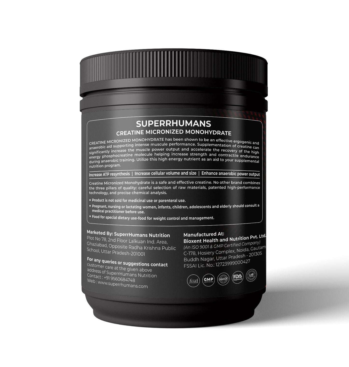 SuperrHumans Creatine Monohydrate (319g, 100 servings)